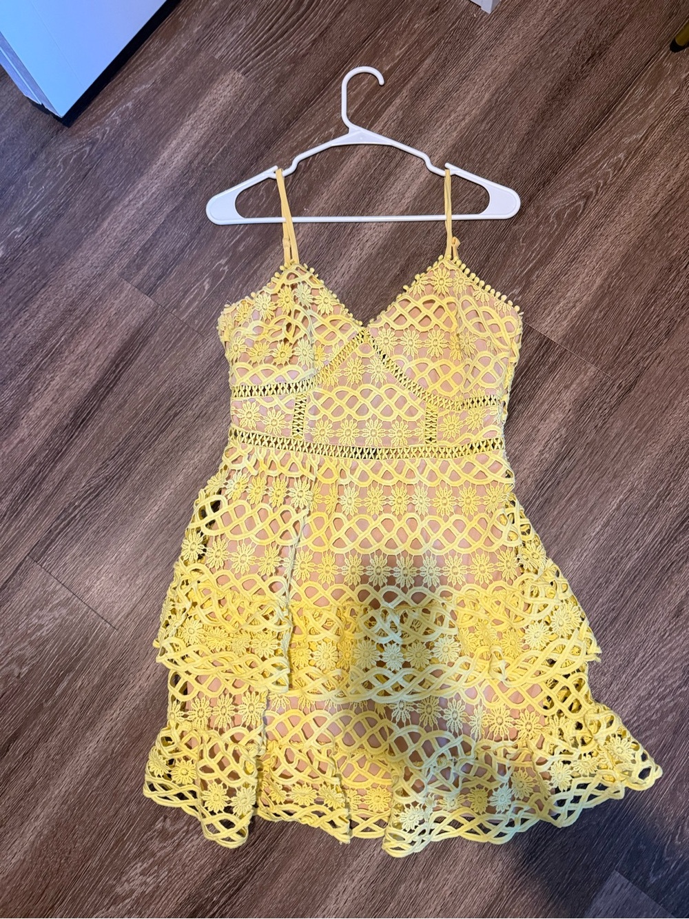 Lulu's Bright Yellow Crochet Lace Spaghetti-Strap Dress